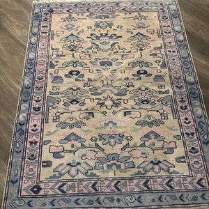 Elegant Floral Area Rug - Blue and Pink